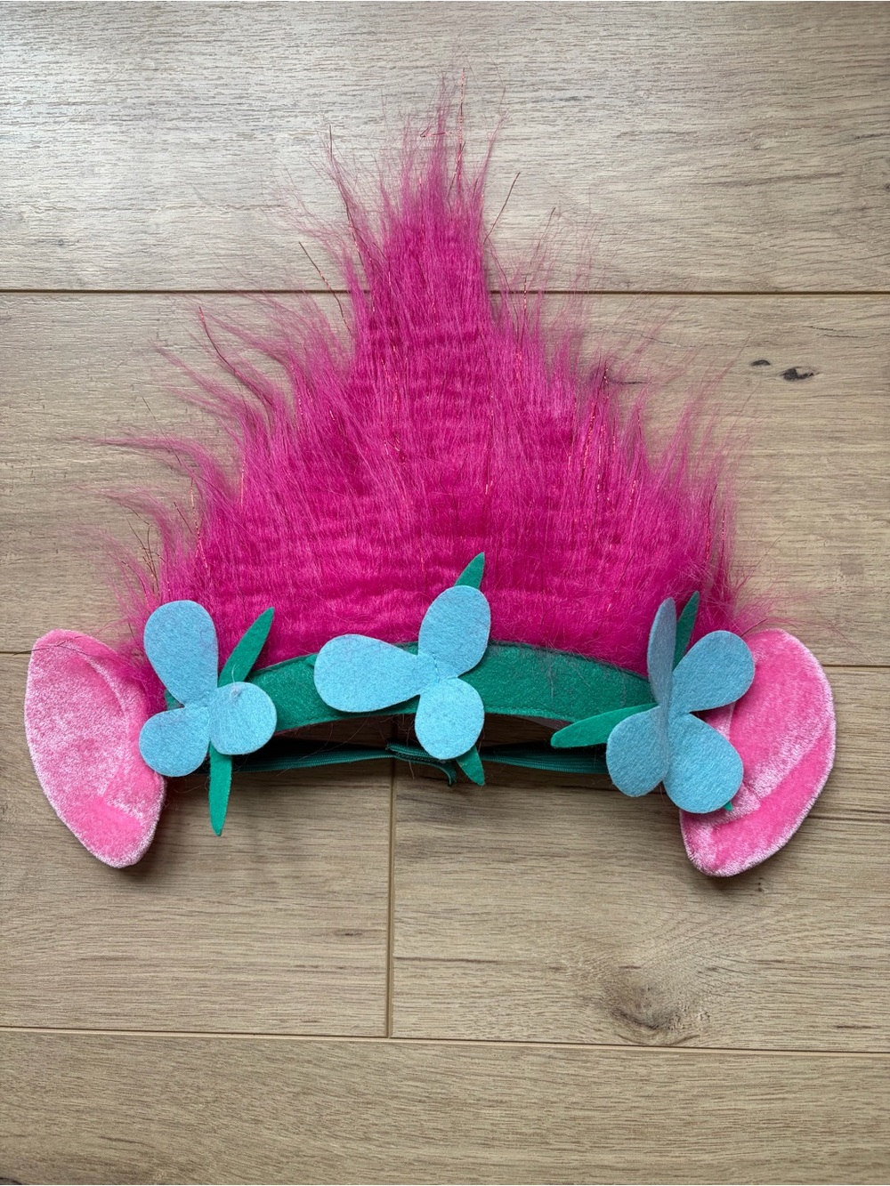 Troll Hair headband with Blue Flower Accents